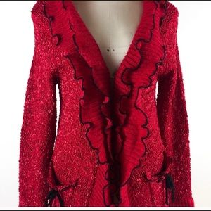 Beautiful Red Ruffled Michael K cardigan